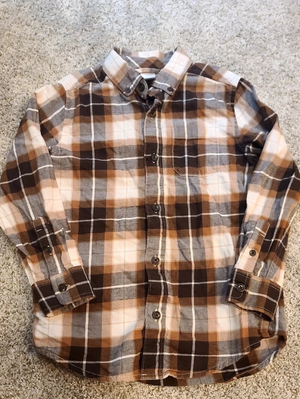 Boy's 7, Gymboree Brown Plaid Long Sleeves Button-Up Shirt - Picture 1 of 6
